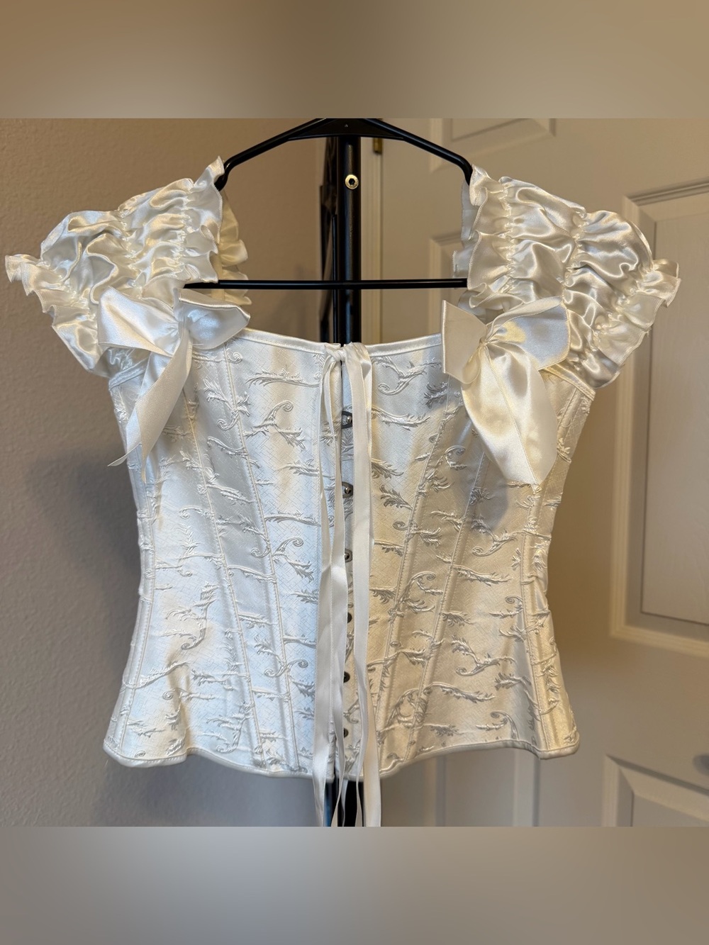women’s M white satin embroidered corset top ethereal angelcore kawaii coquette
